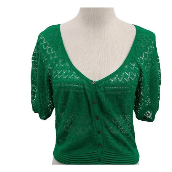 Free People Tops - Free People Green cable knit button down blouse size small layering  fairycore